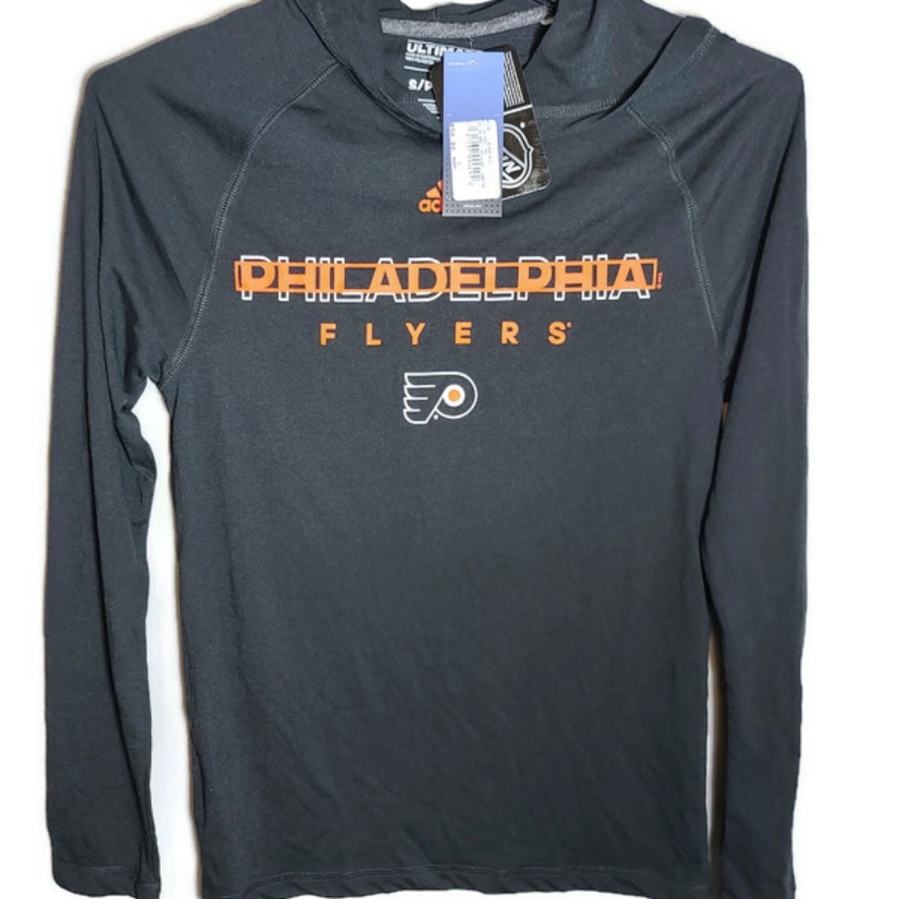 ADIDAS NHL Philadelphia Flyers LS Hoodie Tee 4713A Black Men's Size Small